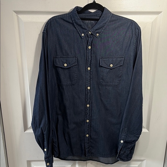 Guess Blue Casual Button Down Shirt with Long Sleeves - Picture 1 of 7